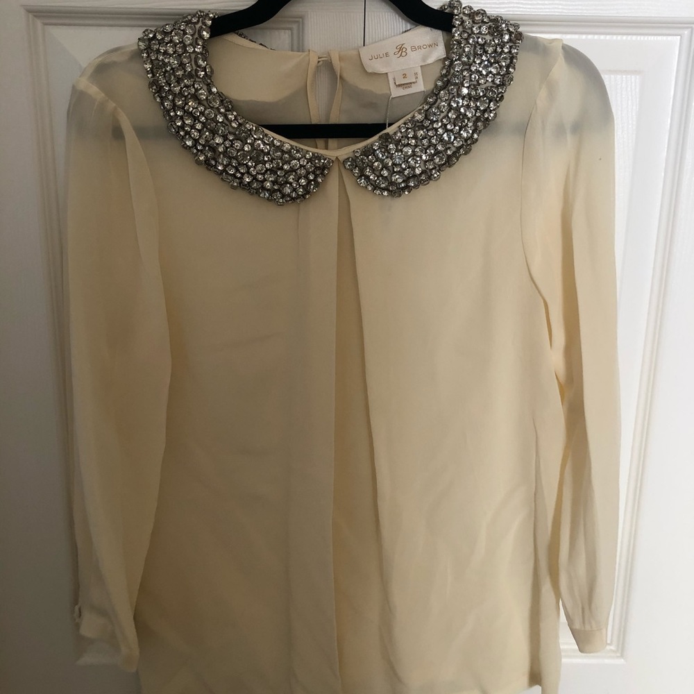 Julie Brown Cream Blouse with Collar Detail